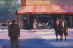 cityscape, landscape ,urban, city, paris, france, cafe, street, oberst, original watercolor painting